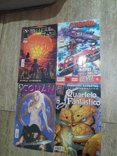 Lote de 4 HQs - Conan, Deadpool, Quarteto Fantástico e Rising Stars