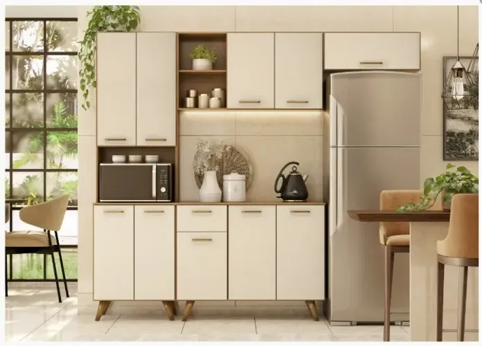 Cozinha Compacta Poliman Olinda 4 Peças 10 Portas e 1 gaveta C/ Balcão Completa