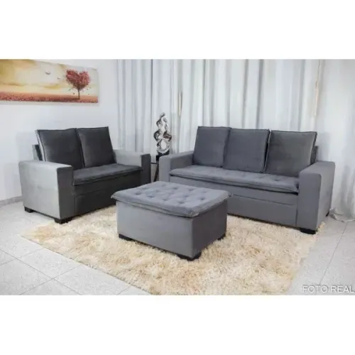 Sofá 3 e 2 lugares com Puff Veneza Pillow Top rf65