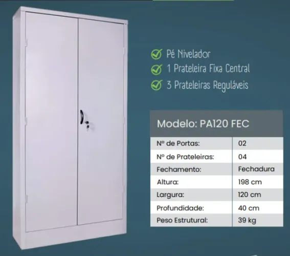 Armário de Aço 02 Portas - PA120 FECH