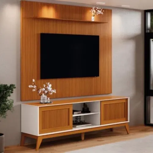 Rack King com Painel Avant 75? - Off White/Cedro l765