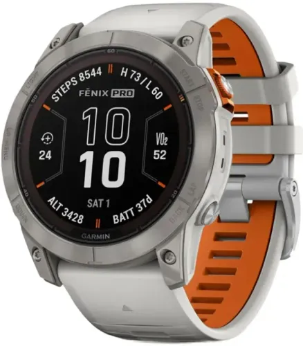 Relógio Garmin Fenix 7X Pro Sapphire Solar 010-02778-14 - Titânio cinza/Laranja