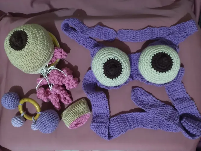 Kit mama de crochê didática com os ductos + boca + top de mamas + estômago.