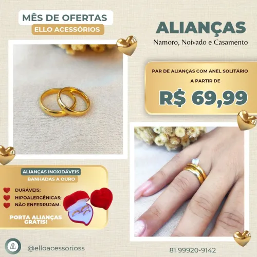 Par de alianças com anel solitário