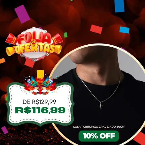 Cordão NJ Cruz Cravejada Prata Legítima 925 na PROMOÇÃO!!