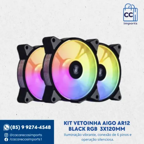 Kit Ventoinha Fan Aigo AR12 Black RGB 120mm