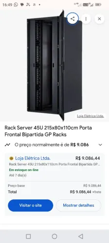 Rack 45U para distribuição de rede 