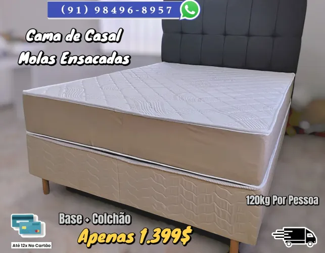 Cama de Casal Molas Ensacadas Base + Colchão
