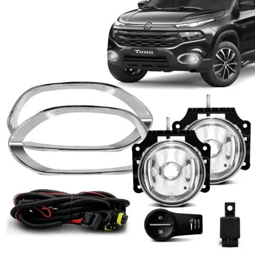 Kit Farol de Milha Neblina Auxiliar para a Fiat Toro ano 2016 - 2020 com Botão Original