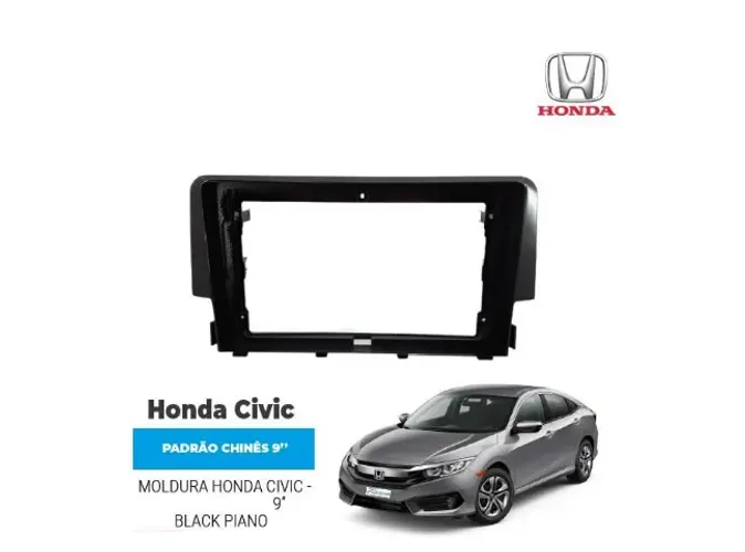 Moldura Acabamento de Som Tela Painel Multimídia 2Din 9'' Polegadas Honda Civic G10 Black