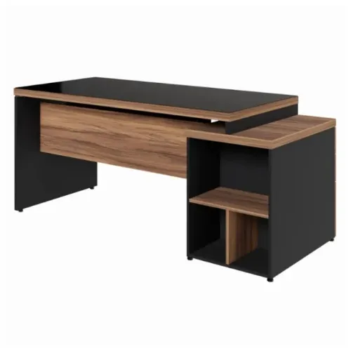 Mesa PEDESTAL RETA C/ VIDRO (03 Gav.) - 1,92X0,70m NOGAL SEVILHA/PRETO