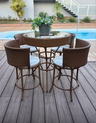 Mesa bistrô sacada área gourmet fibra sintética banqueta
