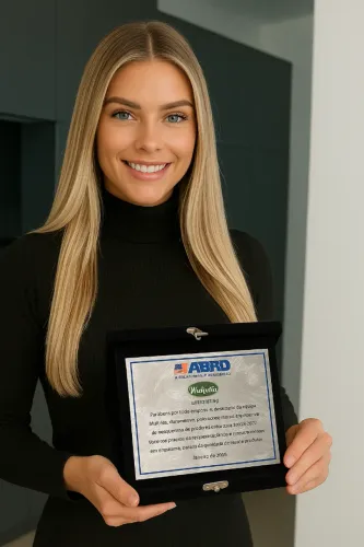 Maleta de veludo com placa de homenagem para Aniversariantes da Empresa