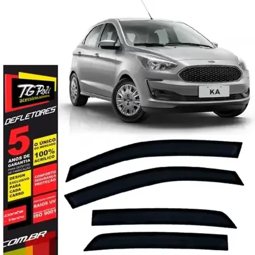 Jogo Kit Calhas Defletores de Chuva Ford Ka Hatch Sedan 2014 até 2021 4 Portas
