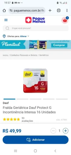 Fralda Geriátrica Dauf Protect G Incontinência Intensa