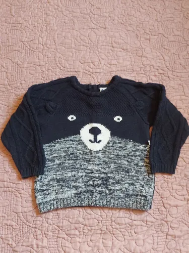 Blusa Suéter de tricô Infantil Urso azul marinho - Tam 12-18 meses