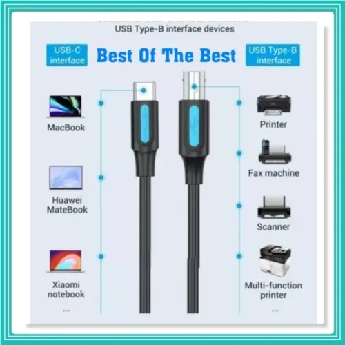 Cabo Usb C Impressora Usb B 2.0 Macbook Pc Dell 1.5m Vention Cor Preto