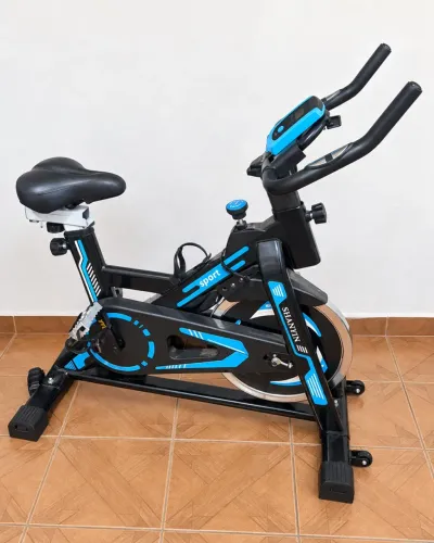 Bicicleta Ergométrica Spinning - Preta e Azul com Monitor Digital