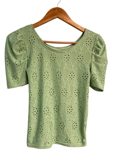 Blusa Feminina Em Laise Verde Claro Com Manga Bufante, Tamanho P (Nova)