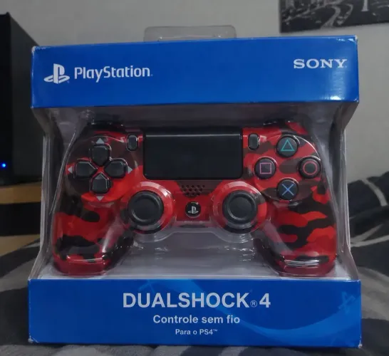 Controle de ps4 vermelho camuflado sem fio