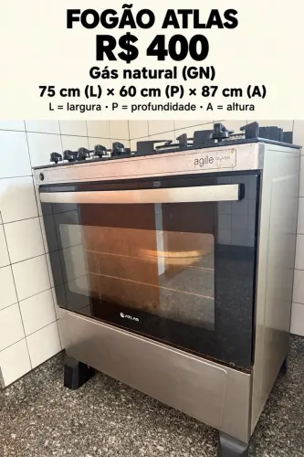 Fogão 5 bocas inox e mesa de vidro