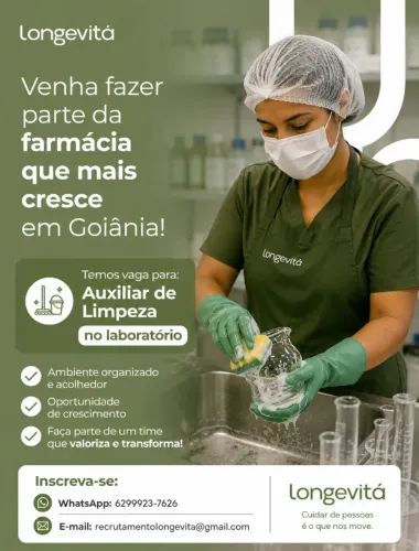 Auxiliar de Limpeza laboratório de manipulação | St. Oeste em Goiânia - GO