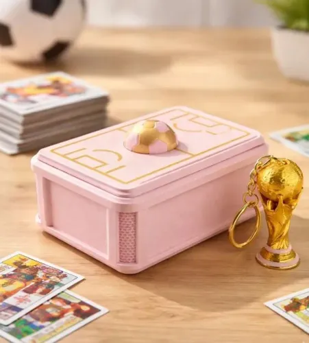 Caixa Porta Figurinhas Rosa da Copa do Mundo + Chaveiro Taça da Copa