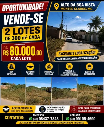 VENDE-SE - 2 LOTES NO ALTO DA BOA VISTA - MONTES CLAROS/MG