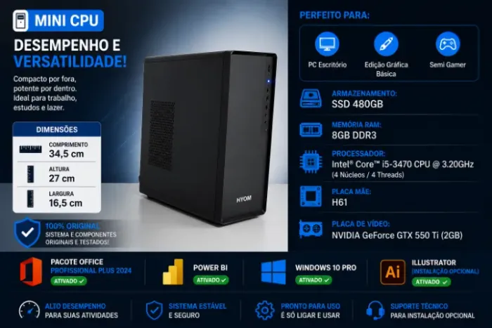 PC i5 3470 Gtx 550ti SSD 480GB 8GB ram escritório/edição de personalizados/gamer leve