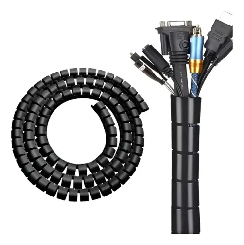 Organizador De Fios e Cabos 20mm 1.5m C/ Aplicador Escritorio Preto/Branco