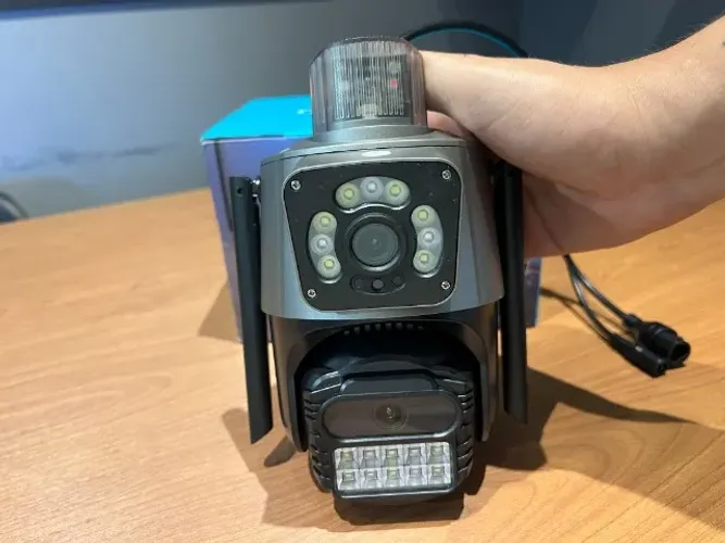 Câmera Segurança 4k, Led Lente Dupla, Sirene Policial, Externa Cor Cinza (PRODUTO NOVO) WH