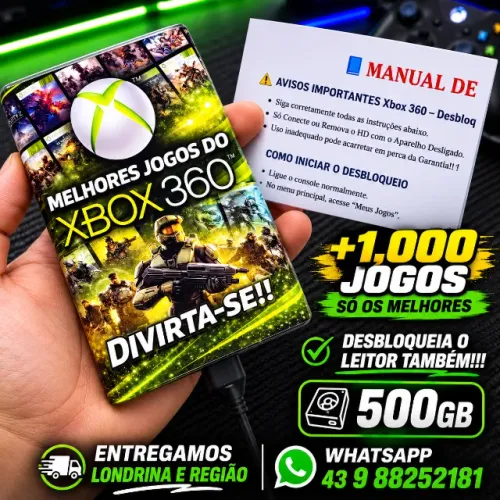 HD Externo Xbox 360 - 500GB Completo Com Mais de 1.000 Jogos Pro Seu Xbox 360
