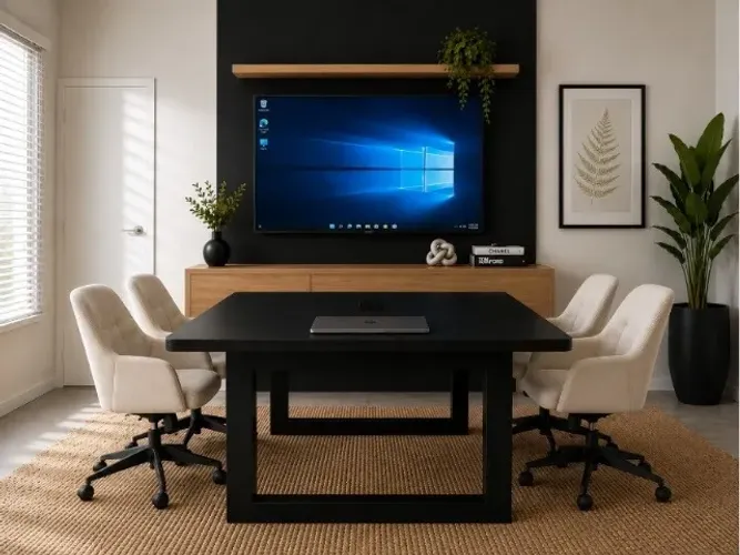 Mesa De Reunião Thick Top Delluxe. 8 Tomadas. L260cm x 140cm x 74cm