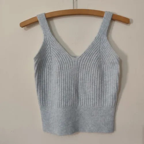 Cropped Tricô Canelado Azul Claro Marfinno Renner PP / XP blusa feminina curta justa
