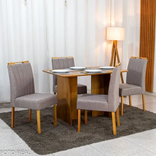 Mesa de Jantar Sofia 120x80 C/4 Cadeiras Linho MDF rf5 S