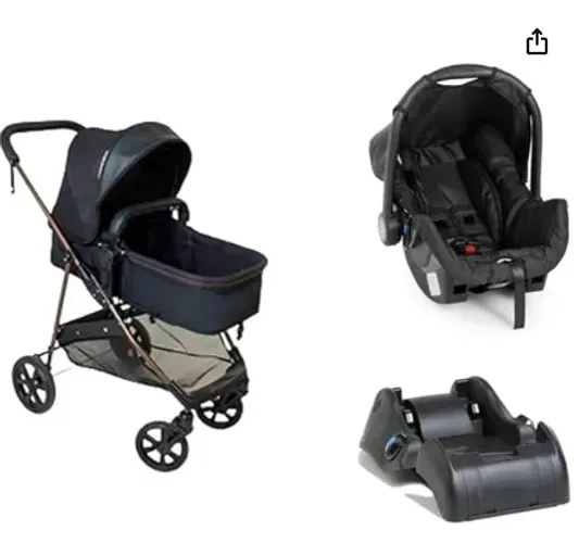 Carrinho de bebê moisés + bebê conforto acoplado e base isofix Galzerano