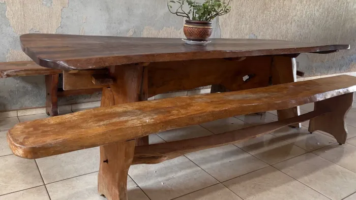 Mesa Madeira Maciça Rustica + 3,05m x1m com 2 Bancos
