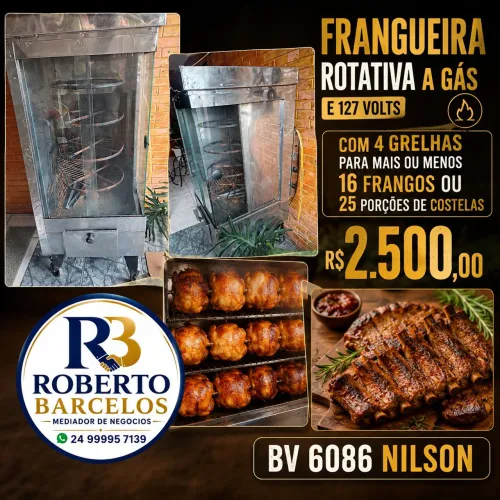 Frangueira a gás rotativa de quatro grelhas para mais ou menos 16 frangos