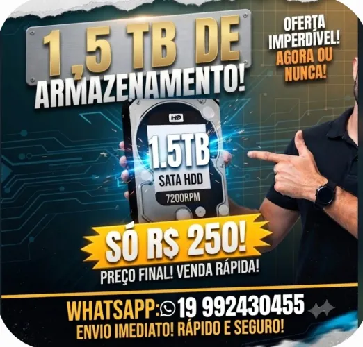 HD 1,5 TB (Disco Rígido) para PC/<br>100% Saudável e Testado!