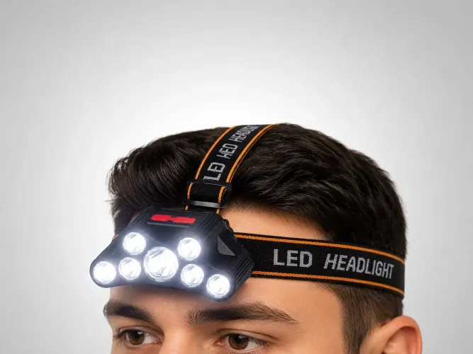 Lanterna de Cabeça LED 7 LEDs Recarregável USB F-T26