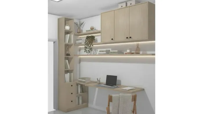 lista de material para móveis, plano de corte, instruções de montagem e lista de ferragens