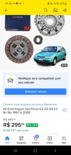 Kit Embreagem Completa  para Gol Mi , 16v , Parati de 1997 a 2008