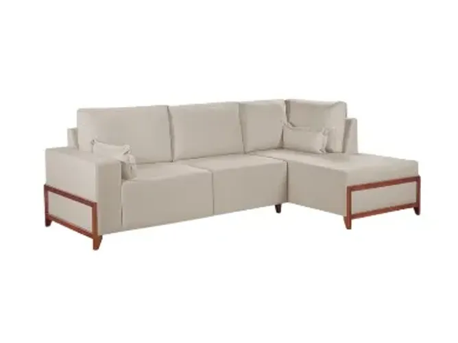 Sofá com Chaise Detalhe em Madeira NOVO