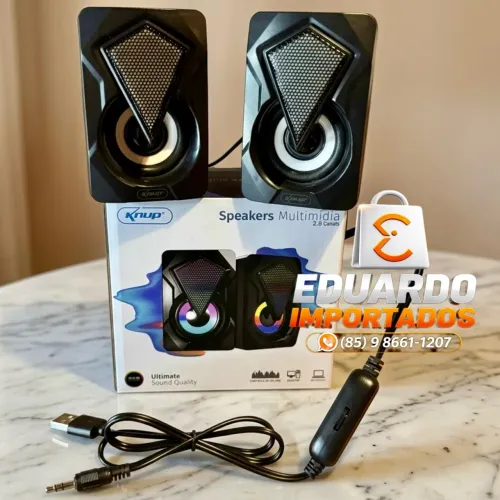 Caixa de Som para PC e Notebook Knup com LED RGB - USB/P2