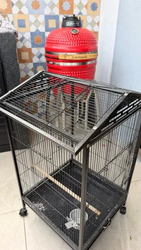 Viveiro Grande para Aves com Rodinhas, Bandeja Removível e Estrutura Metálica Preta