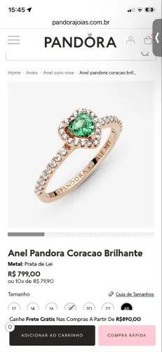 Anel dourado coração verde água inspirado Swarovski Pandora Vivara