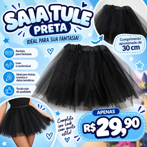 Saia de Tule Preta Fantasia