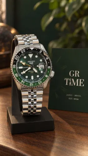 Seiko 5 Sports GMT SSK035 Automático Verde Bisel Bicolor Novo Full Set