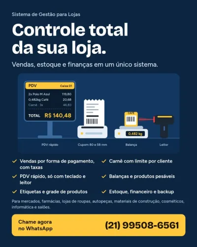 Sistema de gestão para seu negócio. Sem mensalidade 