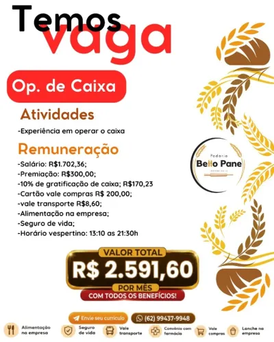 Contratamos Operadora de Caixa Padaria